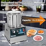 Hehinton 110V Commercial Food Processor 15L/3.96GAL, 1400W Powerful Food Chopper with 2 Extra S-Curve Blades, Multi-functional Processor [Chop, Mince, Puree] for Vegetables, Meat, Grains, Nuts