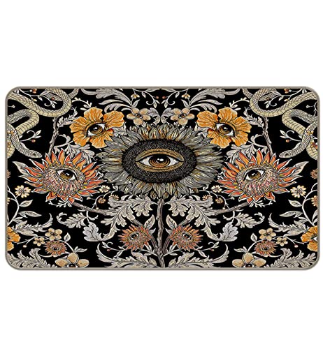 MIXDING Psychedelic Sunflower Evil Eyes Entrance Door Mat 17x30 Inch Doormats Decor, Trippy Floral Gothic Hippy Snake Art Home Front Door Porch Outdoor Indoor Decorations