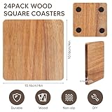 24PCS Wood Coasters Square Wooden Coasters for Drinks Coffee Table with Non-Slip Pad Acacia Cup Coasters for Coffee Home Kitchen 4 Inch Square