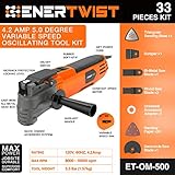 ENERTWIST Oscillating Tool, 4.2 Amp Oscillating Multitool Kit with 5° Oscillation Angle, 6 Variable Speed, 31pcs Saw Accessories, Auxiliary Handle and Carrying Bag, ET-OM-500