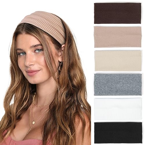 Headbands for Women Wide Non Slip Boho Head Bands Soft Elastic Thick Hairbands Fashion Workout Yoga Hair Accessories, 6 Pack