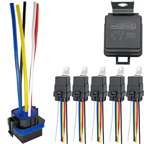 irhapsody 12VDC 80/60Amp Waterproof Relay, 5-pin SPDT Automotive Relay with Pigtail