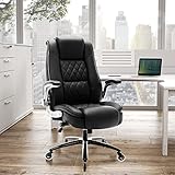 High Back Office Chair- Flip Arms Adjustable Built-in Lumbar Support, Executive Computer Desk Chair Work Chairs, Thick Padded Strong Metal Base Quiet Wheels, Ergonomic Design for Back Pain