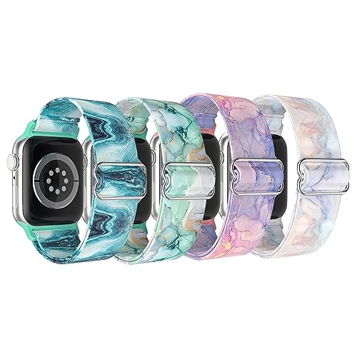 Vanet Nylon Printed Pattern Elastic Bands Compatible with Apple Watch 38mm 40mm 41mm Women Men, 4 Pack Soft Strentchy Sport Breathable Replacement Wristbands Compatible for Apple iWatch SE Series
