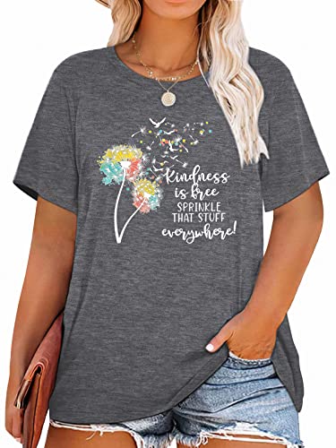 Plus Size Graphic Tees Tops for Women Dandelion Floral Blessed Short Sleeve Cotton Tshirts Funny Casual Shirts for Women