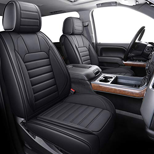 YIERTAI for Chevy Chevrolet Silverado GMC Sierra Car Seat Covers Fit 2007-2023 2024 2025 1500/2500/3500HD Truck Waterproof Leather Crew Double Extended Cab Covers(5 PCS Full Set/Black)