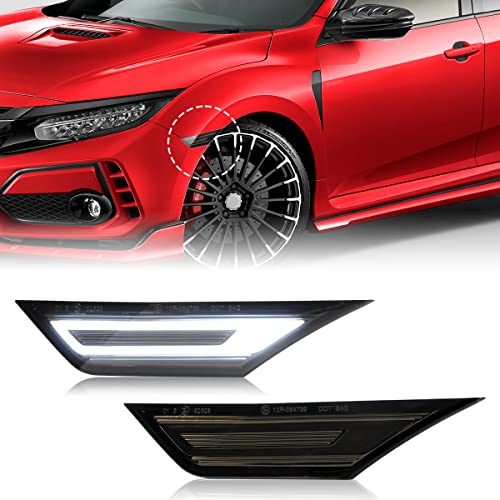 Aexploer LED Side Marker Lights Compatible with Civic 2016 2017 2018 2019 2020 2021 & 10TH Gen & Type R Turn Signal + Position Lights(Smoked Lens White Lights)