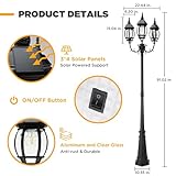 LUTEC Outdoor Solar Post Light with Triple-Head, Dusk to Dawn Solar Lamp Post Light, Aluminium Vintage Street Lights for Lawn Pathway Garden Black Light Pole with Clear Glass Panels(Bulbs Included)