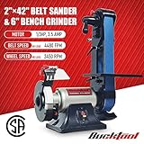 Bucktool Combo 2" x 42" Belt Sander 6" Bench Grinder, Knife Sharpener with Large Work Table BG2600 Upgraded Model