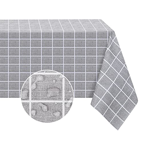 Romanstile Rectangle Plastic Tablecloth, 100% Waterproof Oil-Proof Checkered PVC Table Cloths, Heavy Duty Vinyl Table Covers for Dining, Camping, Picnic, Outdoor - 54 x 78 Inch, Grey