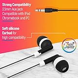 JustJamz Bulk Earbuds 100 Pack | Basic Ear Bud, Black Dot in-Ear Earphones, Disposable Headphones, Class Headphones Set for Students, Earphones for Class, Kids, Classroom, Library, Wired Earbuds