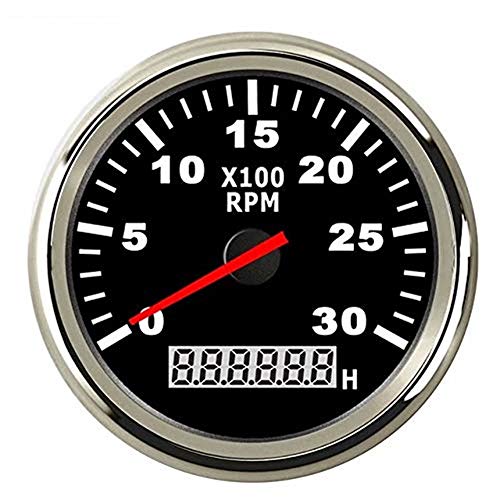 KAOLALI 3000 RPM Tachometer Waterproof AUTO Digital Tacho Gauge with Red Backlight 85mm 9-32V for Car Boat Motorcycle Black Sliver