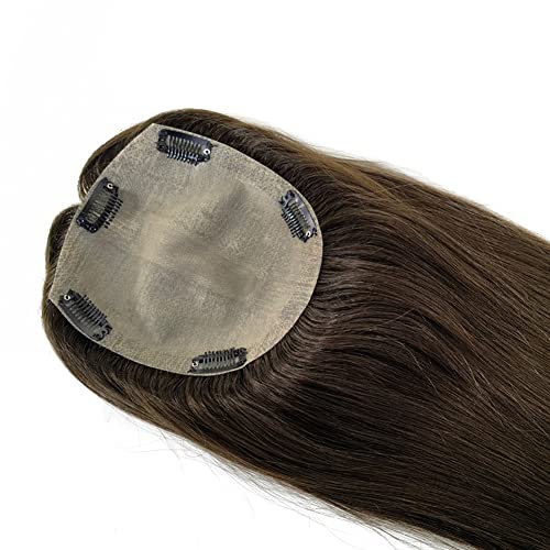 AIRAO Injected Thin Skin PU Base Silk Top Base Partition Size 15cm*16cm Women Human Hair Topper (16 Inch, 2# Dark Brown)