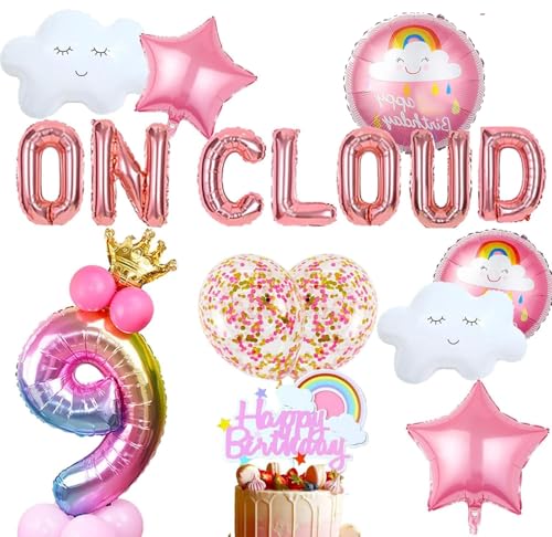 LaVenty On Cloud 9 ROSE GOLD Balloons Banner On Cloud Nine Birthday Party Decorations for 9 Year Old Girl 9th Birthday Party Invite Decorations