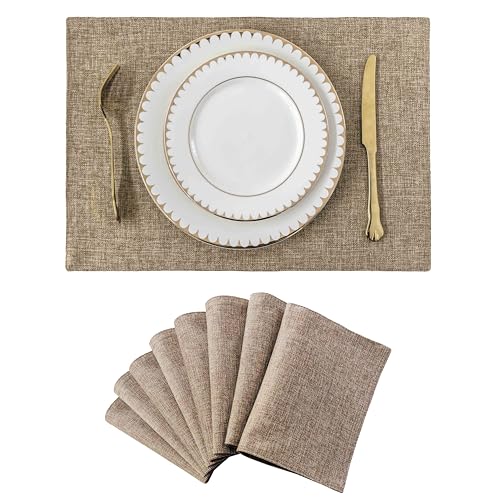 Home Brilliant Linen Placemats Set of 8 Heat Resistant Dining Table Cloth Place Mats Kitchen Table Mats Placemats Table Decor, Natural Linen