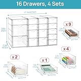 Vtopmart Acrylic Organizer with 16 Drawers (4 Set),Clear Storage Drawers for Office Supplies,Desk Organization and Storage for Makeup,Jewelry,Art Crafts