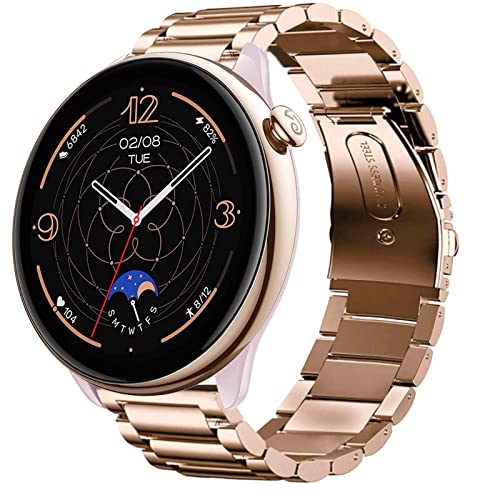 Lamshaw Compatible for Amazfit GTR Mini Band, Quick Release Stainless Steel Metal Replacement Straps Compatible with Amazfit GTR Mini Smart Watch (Rose Gold)