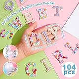 104 Pcs Pearls Rhinestone English Patches A-Z Glitter Pearl Sew on Patches Iron on Letters for Clothing Alphabet Applique Pearl Beaded Letter Patches for DIY Crafts Clothes, 4 Styles