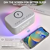 Fansbe Tech Alarm Clock Speaker Wireless Charger, Digital Alarm Clocks Bedrooms Bluetooth, Alarm Clock Dimmable Light Bedrooms Dual Alarm Snooze Dimmer 12 24H RGB Night Light Bluetooth USB AUX, Gray