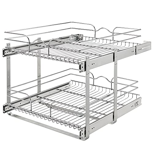 Rev-A-Shelf 2 Tier Kitchen Cabinet Pullout Shelf and Drawer Organizer Slide Out Pantry Storage Basket in Multiple Sizes, 21 x 22 In, 5WB2-2122CR-1
