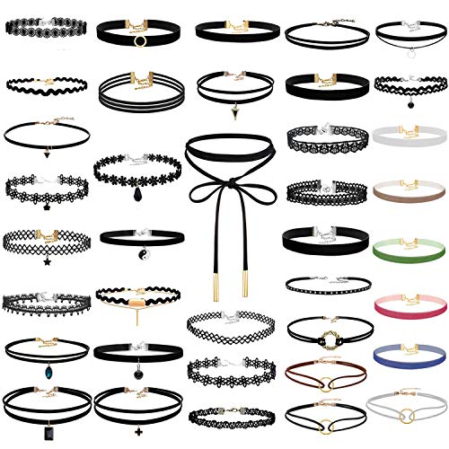 PAXCOO 50Pcs Black Choker Necklaces Set for Ladies and Women