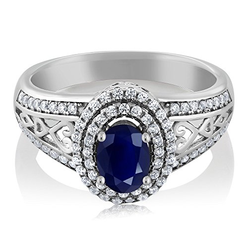Gem Stone King 1.41 Cttw Blue Sapphire Engagement Ring For Women | 925 Sterling Silver | Center Stone: 6X4MM | Gemstone Birthstone | Wedding Anniversary Ring | Available In Size 5, 6, 7, 8, 9