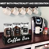 GMISUN Coffee Canister, 3 Pcs 50 fl oz Coffee Storage Canisters with Airtight Lids, Black Glass Coffee Tea Sugar Container Set with Scoop/Shelf/Labels, Ground Coffee Jars for Coffee Station Countertop