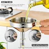 Stainless Steel Funnel, Walfos 4 Pack(4in、3 in、2.2 in、1.7in Kitchen Funnel with 2 Removable Strainer ＆ 1Pcs Cleaning Brush, Perfect for Transferring of Liquid, Oils, Jam, Dry Ingredients & Powder