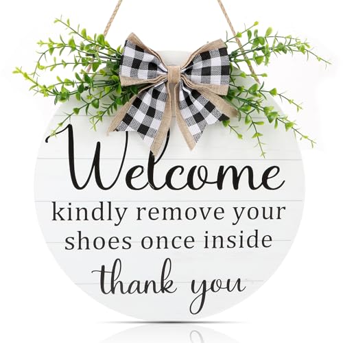 TOARTI 12"x12" Please Remove Your Shoes Front Door Sign Welcome Door Sign Shoes Off Sign for Home Living Room Please Take Off Your Shoes Porch Decor No Shoes Wood Sign 30x30cm