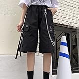 Kisswow Womens Cargo Shorts with Chain Jorts Y2k Techwear Pants Baggy Shorts Gothic Clothes Harajuku Goth Pants