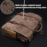 Mens Messenger Bag 15.6 Inch Waterproof Vintage Genuine Leather Waxed Canvas Briefcase Large Leather Computer Laptop Bag Rugged Satchel Shoulder Bag, Brown