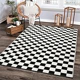 LEEVAN Black and White Checkered Area Rug 3x5 ft Machine Washable Indoor Outdoor Rug Checkerboard Moroccan Rug Front Porch Rug Cotton Welcome Doormat for Balcony/Living Room/Kitchen