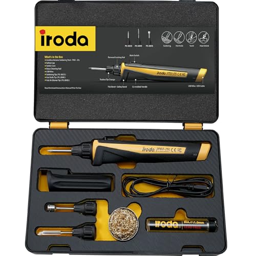 IRODA SolderPro 25LK Cordless Battery Soldering Iron 30W USB-C LED Light 3200mAh Japanese Battery Kit Multi-Tips Professional