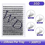 Individual Lashes DIY Eyelash Extension 300PCS Lash Clusters Extensions C/D Curl Lash Clusters Comfortable Cat Eye Lashes Super Soft Eyelashes Extension Reusable Wispy Lashes Matte Black Lash