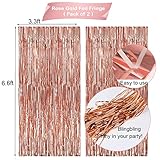 Rose Gold Birthday Party Decorations, Happy Birthday Banner, Rose Gold Fringe Curtain, Heart Star Foil Confetti Balloons, Hanging Swirls for Women Girls Birthday Princess Party