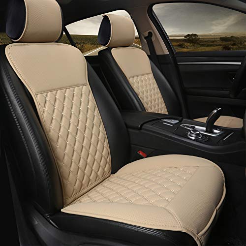 Black Panther 1 Pair Car Seat Covers, Luxury Car Protectors, Universal Anti-Slip Driver Seat Cover with Backrest,Diamond Pattern (Beige)