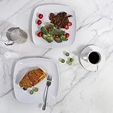 TP 10.5" Melamine Square Dinner Plates, 6-piece Plate Set Unbreakable Serving Dishes for Indoors and Outdoors, Unbreakable Dinner Service for 6, White