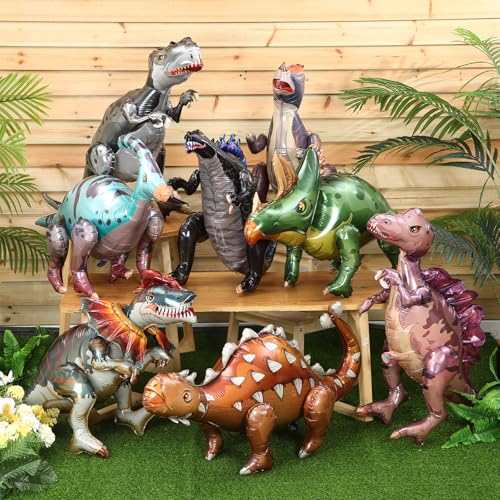 Vinsot 8 Pack 39" Giant Inflatable Dinosaur Toy for Birthday Party Decorations 3D Dinosaur Balloons Self Standing Dino Aluminum Foil Balloons for Garden Jungle Party Gift Photo Prop Supplies(Classic)