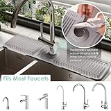 24 Inch Silicone Faucet Mat for Kitchen Sink Splash Guard Behind Faucet,6°Slope Sink Water Splash Guard Draining Mat for Kitchen Sink Area Faucet Mat for Bathroom Sink with Fasten Button-Gray