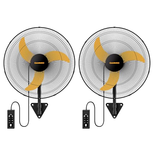 CAMMOO 20 Inch Wall Mount Fan Oscillating, Extended 3.3ft Wired Remote and 6.6ft Power Cord, 3-Speed Industrial Wall Mounted Fan for Commercial, Greenhouse, Garage, Workshop, Horse Barn, Gym, 2 Packs