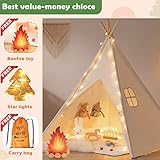 Tiny Land Kids-Teepee-Tent with Lights & Campfire Toy & Carry Case, Natural Cotton Canvas Toddler Tent - Washable Foldable Teepee Tent for Kids Indoor Tent, Outdoor Play Tent for Girls & Boys