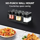 Mlici Seasoning Containers with Lid and Spoon, Set of 3 Glass Salt and Sugar Container, 13.52 Ounce Wall Mounted Condiment Jar Spice Box Set with Base for Hone Kitchen Countertop