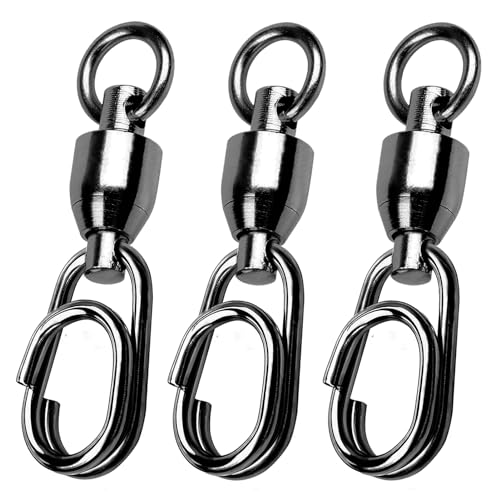 Atibin High Strength Snap Swivels Saltwater Ball Bearing Fishing Swivels Freshwater Stainless Steel Split Rings Fishing Black Nickel, 50pcs, 49lbs