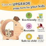 Summidate Wooden Piggy Bank for Kids Large Piggy Bank for Boys and Girls, Cute Unbreakable Wood Money Bank, Creative Saving Money Jar Personalized Present for Child Birthday Christmas & Decor