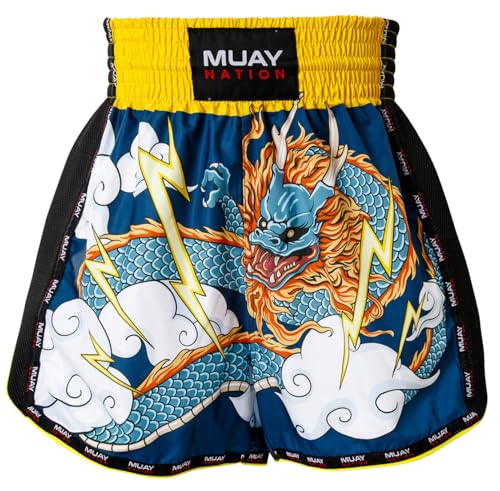 MUAY NATION Muay Thai Shorts for Men Women Kick Slim Cut MMA Boxing Shorts Training Kickboxing Clothing Martial Arts Trunks (US, Alpha, X-Large, Regular, Regular, Dragon)