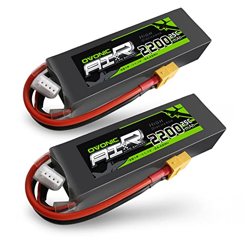 OVONIC 3S Lipo Battery 25C 2200mAh 11.1V Lipo Battery with XT60 Connector for RC Airplane Helicopter Quadcopter RC Car Truck Boat(2 Packs)