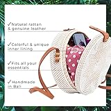 Novum Crafts Round Rattan Bag for Women - Handmade Rattan Straw Bags - Wicker Purse - Boho Bag - White Round Rattan Crossbody Beach Bags