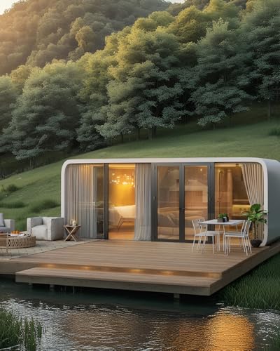 Walkmax Modern Single Luxury Apartment Container, Holiday Cabin, Modular prefabricated Building House, Modern Design Suitable for Small Space, Installation and Customization Included (Capsule Room)