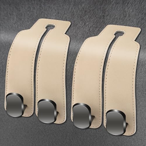 Amelity Car Seat Back Storage Hook, Purse Holder for Car, Car Seat Hooks for Purses and Bags, Car Seat Hooks for Headrest (Beige-2 Pack)