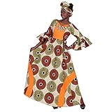 iooiooi Womens African Party Maxi Dress Double Layered Bell Sleeve Long Dress & Headwrap